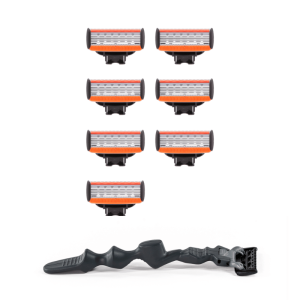 8pk Five Blade Cartridges with Handle - Free Shipping