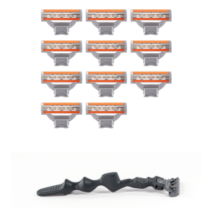 12pk Three Blade Cartridges with Handle - Free Shipping